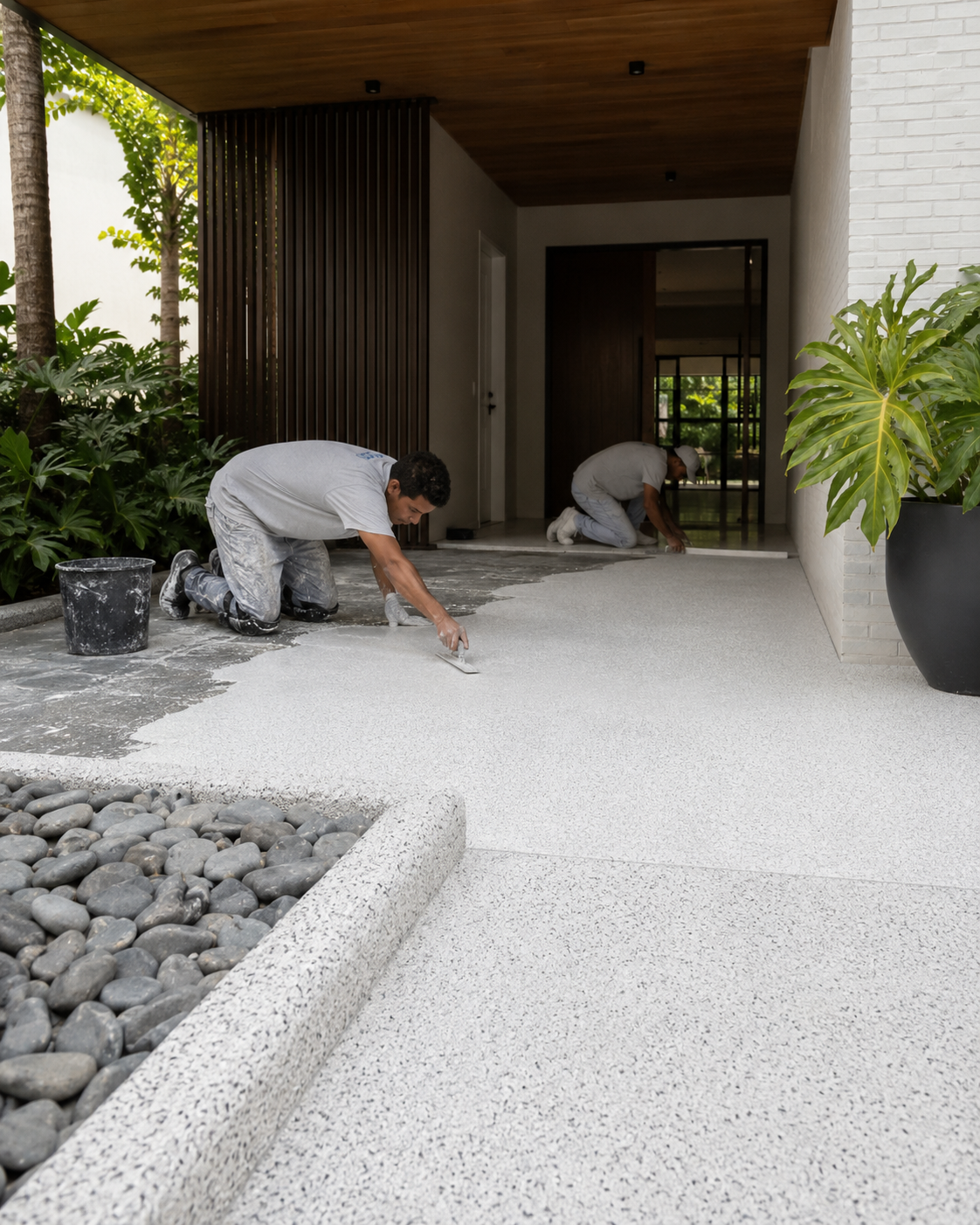 Piso de entrada em granilite branco